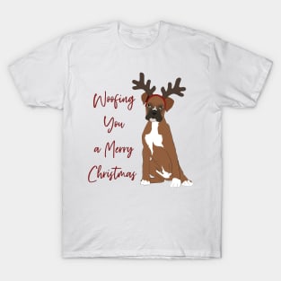 Cute Christmas Boxer, woofing you a merry Christmas T-Shirt